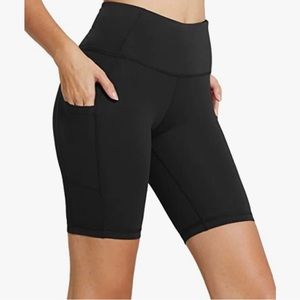 Black high waisted biker shorts with pockets